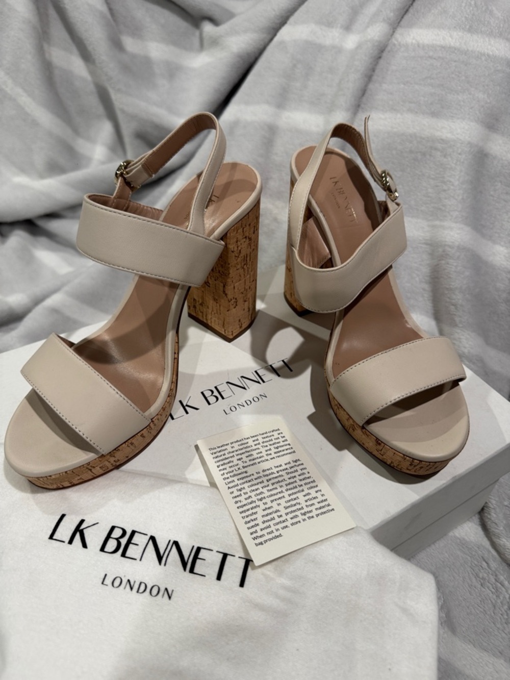 LK Bennett Ivory Leather Cork Platform Block Heels - 39